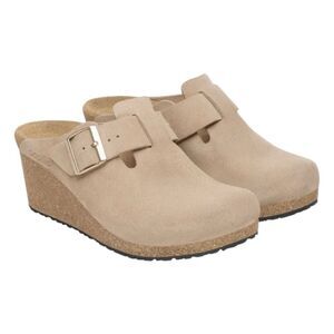 Birkenstock Beige Suede Wedge Mules
